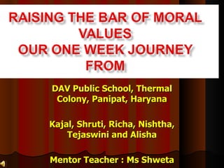 DAV Public School, Thermal Colony, Panipat, Haryana Kajal, Shruti, Richa, Nishtha, Tejaswini and Alisha Mentor Teacher : Ms Shweta 