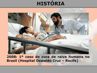 2008: 1º caso de cura de raiva humana no Brasil (Hospital Oswaldo Cruz – Recife) 
HISTÓRIA  