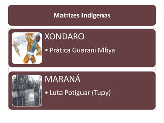 XONDARO
• Prática Guarani Mbya
MARANÁ
• Luta Potiguar (Tupy)
Matrizes Indígenas
 