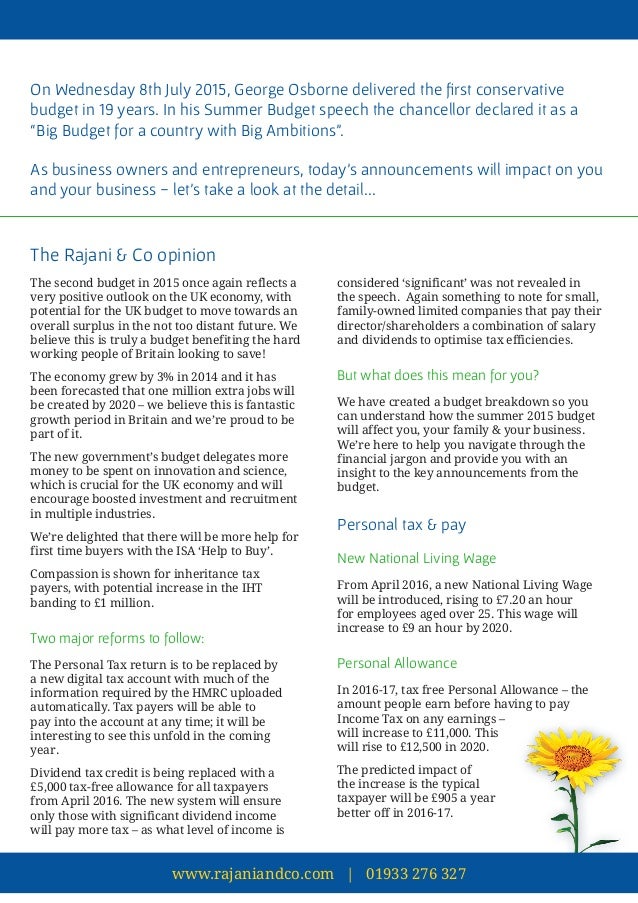 What Does The Summer 2015 Budget Mean For You