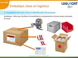 Embalajes clave en logística 
3. Trazabilidad del envío: cierre e identificación del producto 
Embalajes útiles que facilitan la trazabilidad y manipulación el envío antes y durante 
El envío 
El embalaje en logística – 16/10/2014 9 
 