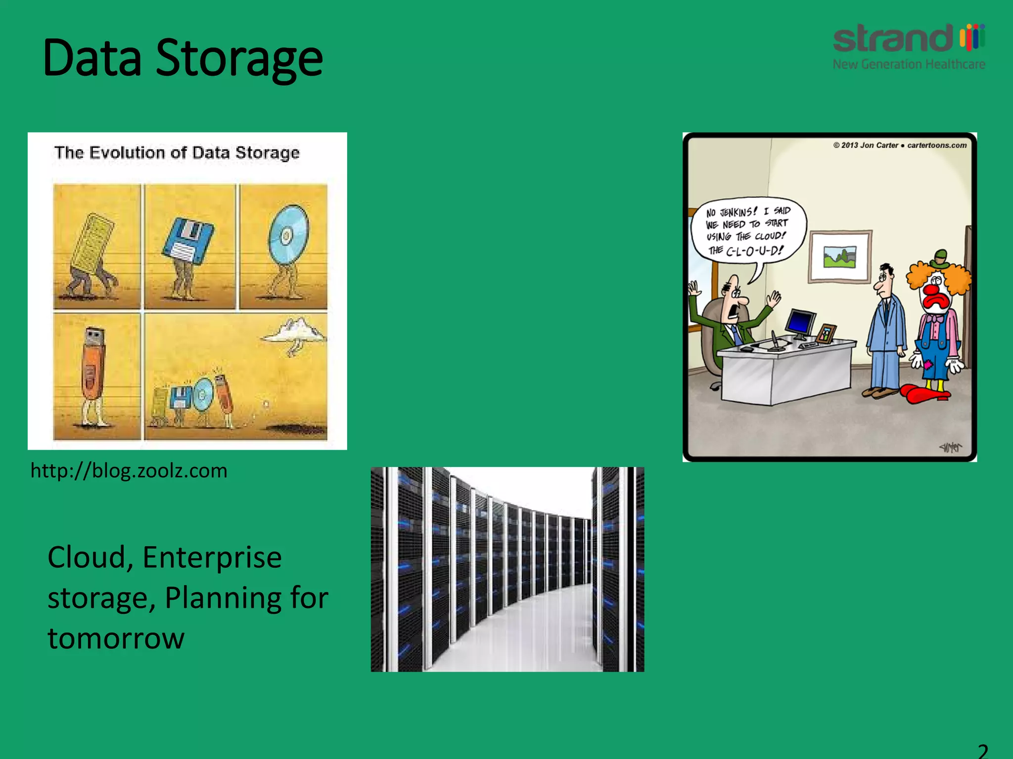 Data Storage
http://blog.zoolz.com
Cloud, Enterprise
storage, Planning for
tomorrow
 