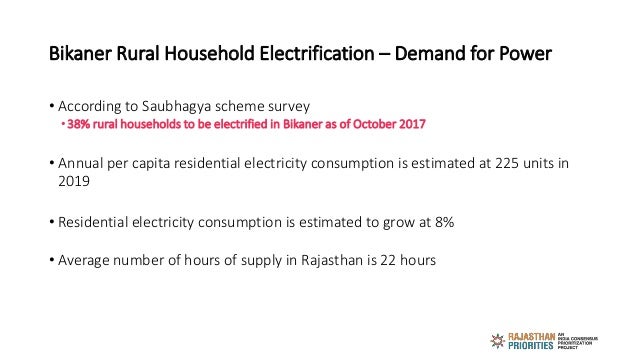 Bikaner Rural Household Electrification – Demand for Power
• According to Saubhagya scheme survey
•38% rural households to...