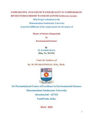 COMPARATIVE ANALYSIS OF WATER QUALITY IN TAMIRABARANI RIVER ENCROACHED ...