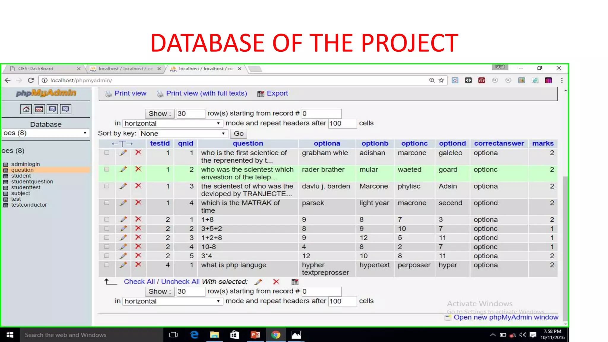 DATABASE OF THE PROJECT
 