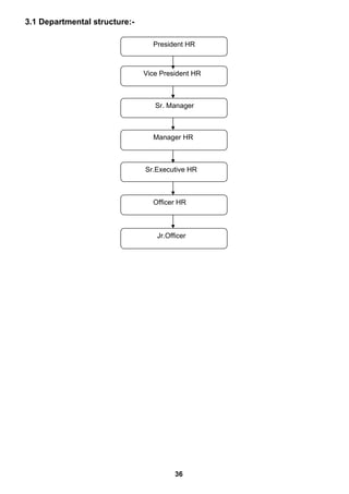 3.1 Departmental structure:-
36
President HR
Vice President HR
Sr. Manager
Manager HR
Sr.Executive HR
Officer HR
Jr.Officer
 