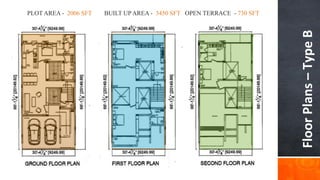 BUILT UP AREA - 3450 SFT OPEN TERRACE - 730 SFT

Floor	
  Plans	
  –	
  Type	
  B	
  

PLOT AREA - 2006 SFT

 