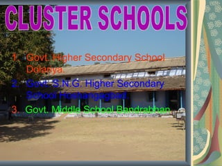 1. Govt. Higher Secondary School
   Dolariya.
2. Govt. S.N.G. Higher Secondary
   School Hoshangagbad.
3. Govt. Middle School Bandrabhan.
 