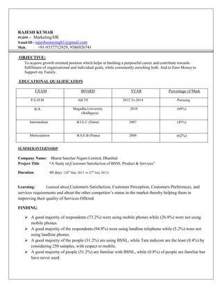 Rajesh kumar cv | DOCX | Business | Business and Finance