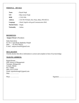 Rajesh kumar cv | DOCX