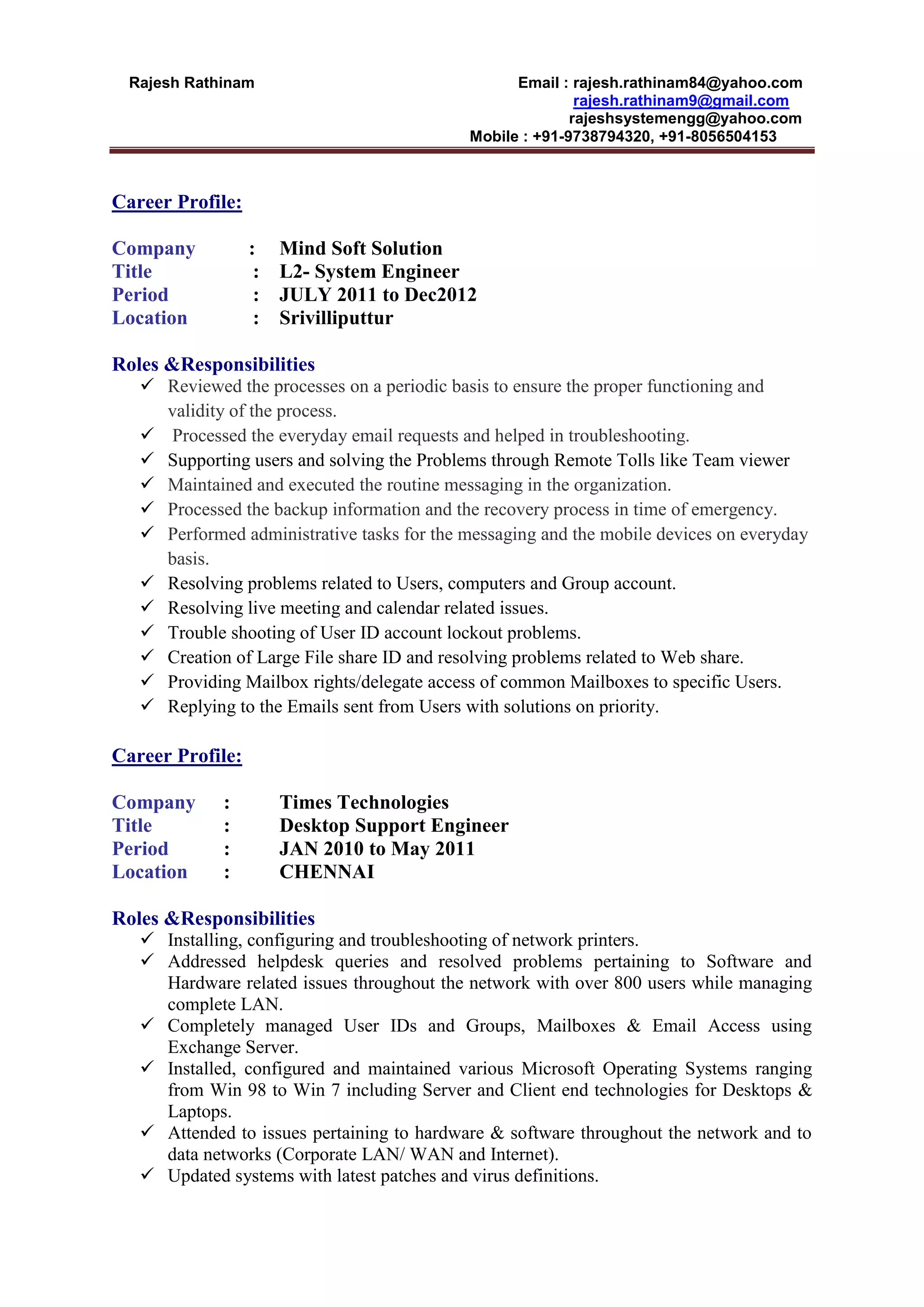 Rajesh update resume in wipro | PDF