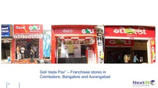 Goli Vada Pav” – Franchisee stores in
     Coimbatore, Bangalore and Aurangabad
19
 