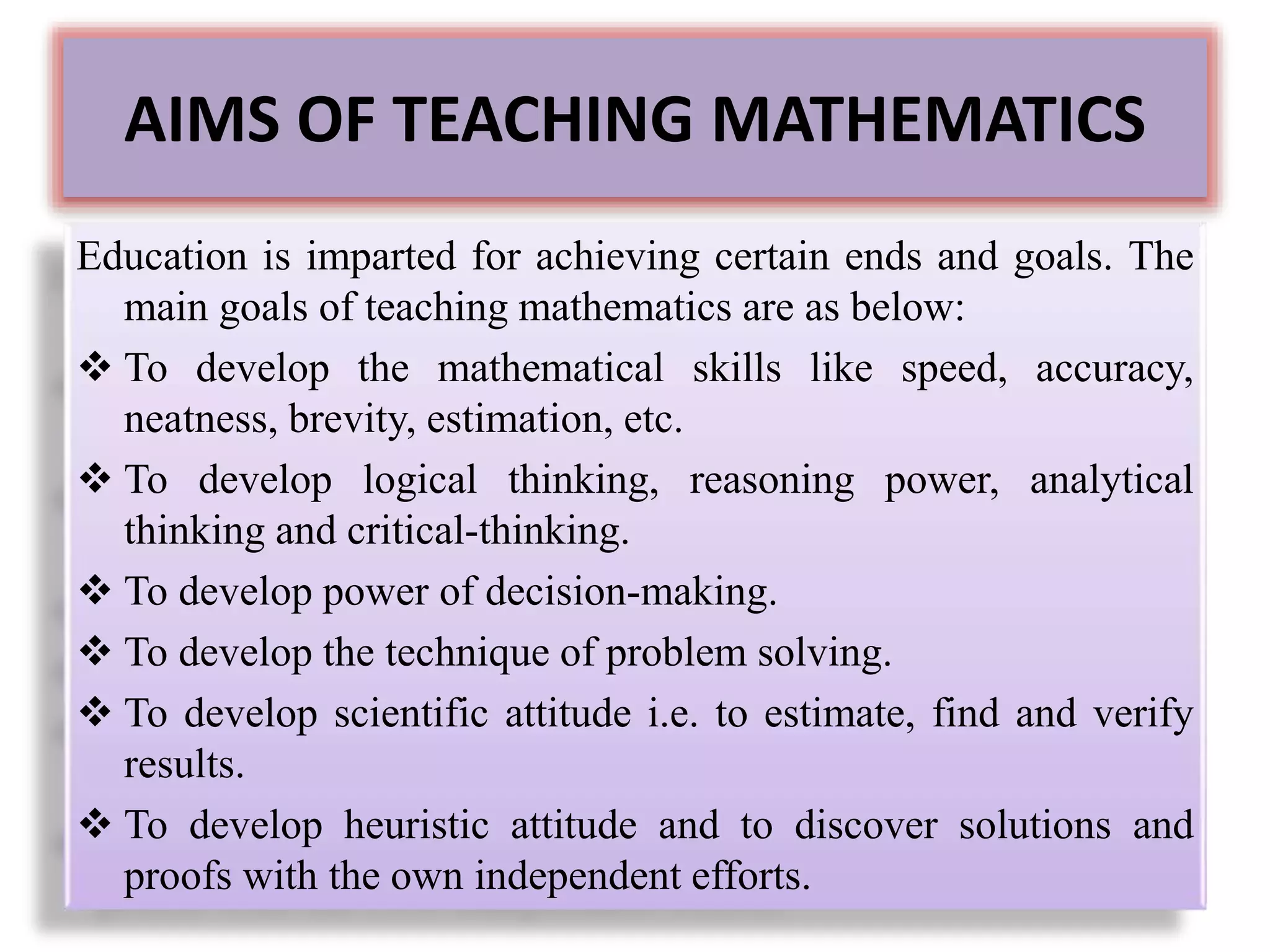 Role of Innovative Practices and Methods in Mathematics Education | PPTX