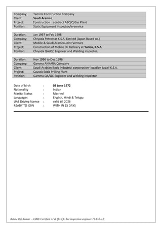 Raj kumar betala snr inspection engineer | DOC