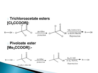 Trichloroacetate esters
[Cl3CCOOR]:
Pivoloate ester
[Me3CCOOR]:-
 