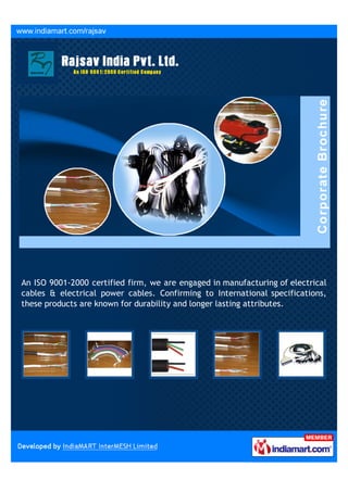 An ISO 9001-2000 certified firm, we are engaged in manufacturing of electrical
cables & electrical power cables. Confirming to International specifications,
these products are known for durability and longer lasting attributes.
 
