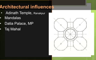• Datia Palace, MP
• Adinath Temple, Ranakpur
• Mandalas
• Taj Mahal
Architectural influences
 