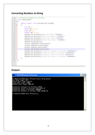 9
Converting Numbers to String
Output:-
 