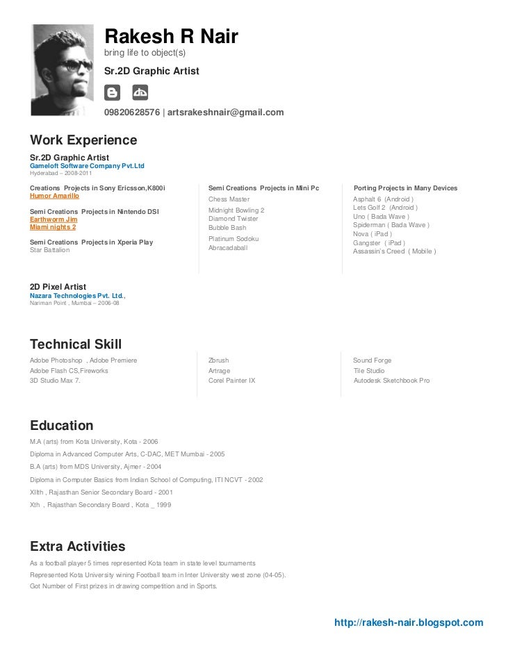 game graphic artist rakesh resume