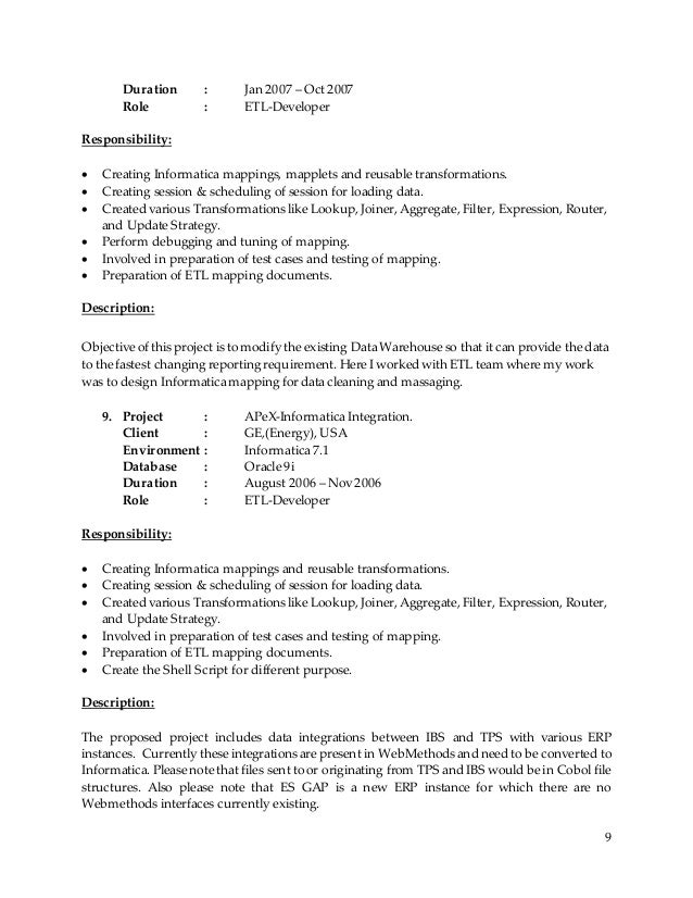 data warehouse developer resumes