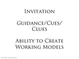 Invitation

                                 Guidance/Cues/
                                     Clues

                              Ability to Create
                              Working Models
Rakhi Rajani :: Cognition in Space
 