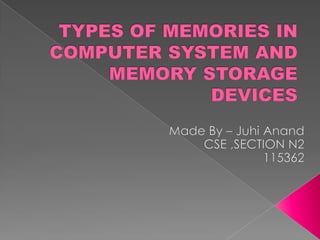 TYPES OF MEMORIES AND STORAGE DEVICE AND COMPUTER PPT