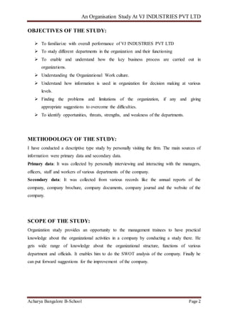 Organisation Study at VJ Industries Pvt Ltd | DOCX