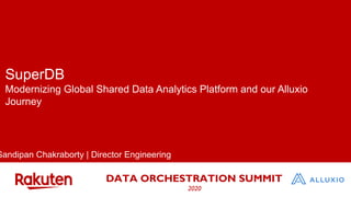 DATA ORCHESTRATION SUMMIT
2020
SuperDB
Modernizing Global Shared Data Analytics Platform and our Alluxio
Journey
Sandipan Chakraborty | Director Engineering
 