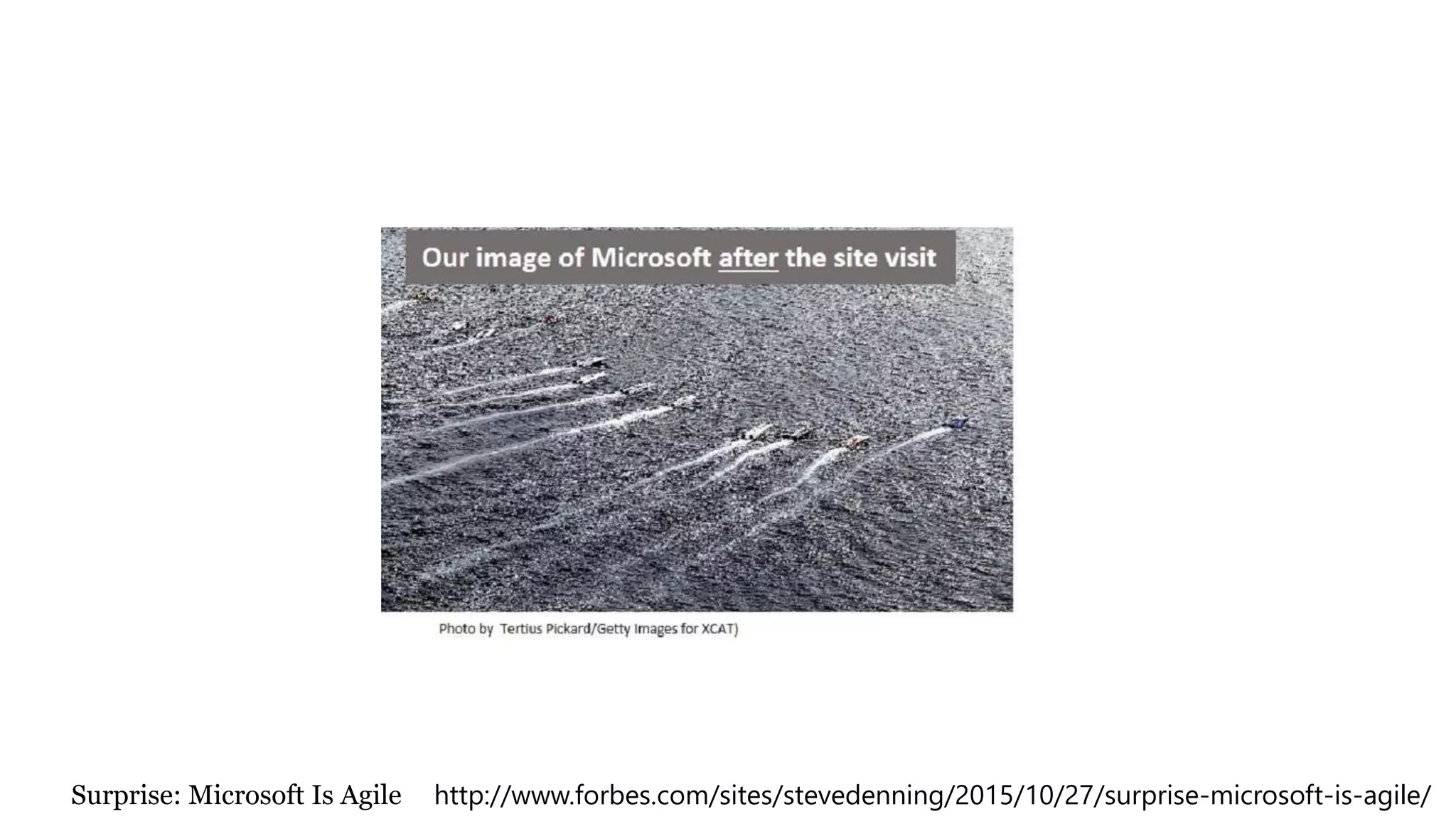 Surprise: Microsoft Is Agile http://www.forbes.com/sites/stevedenning/2015/10/27/surprise-microsoft-is-agile/
 