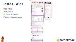@patrickstox
Intent - Wine
Red = buy
Blue = local
Green = software
Purple = informational
 