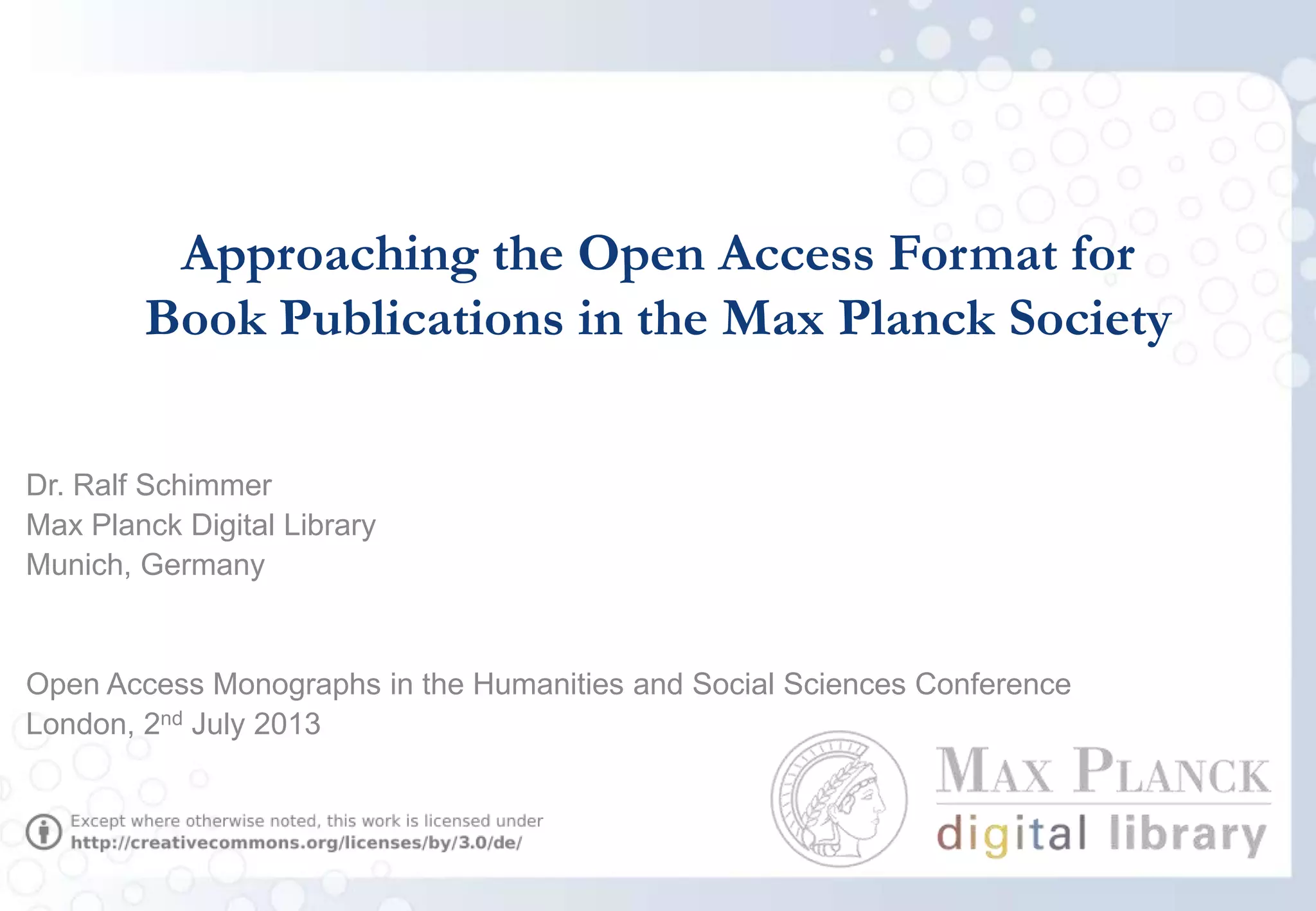 Strand 3 Ralf Schimmer, Max Planck Digital Library PPT Free Download