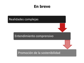 En breve
Realidades complejas
Entendimiento comprensivo
Promoción de la sostenibilidad
 