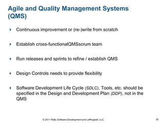 Agile and Quality Management Systems
(QMS)

 Continuous improvement or (re-)write from scratch


 Establish cross-functi...