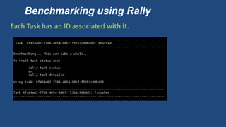Benchmarking using Rally
Each Task has an ID associated with it.
 