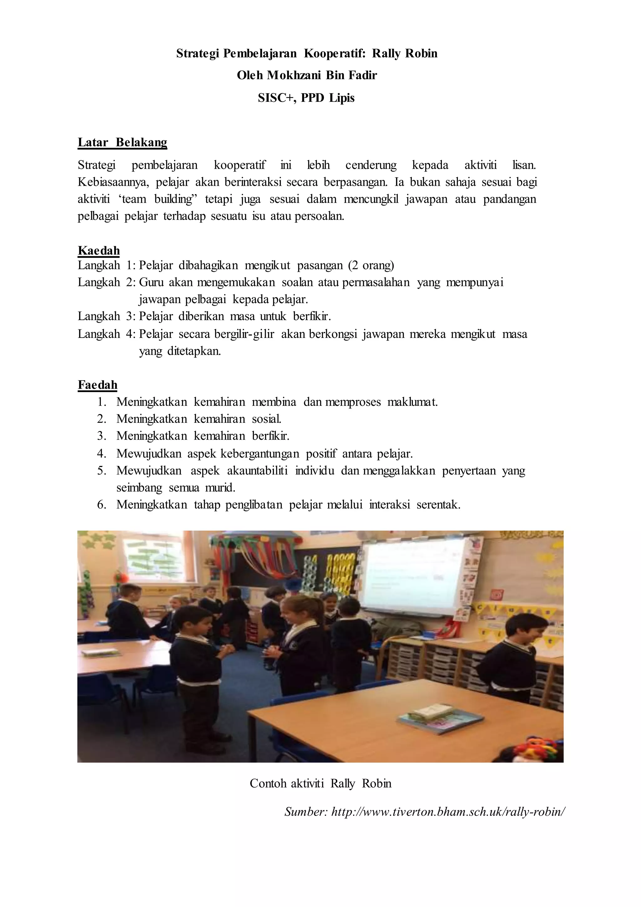 Strategi Pembelajaran Kooperatif: Rally Robin (Nota) | DOCX