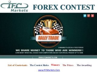 FOREX CONTEST




List of Contestants   The Contest Rules Winners   The Prizes   The Awarding

                            www.IFCMarkets.Com
 