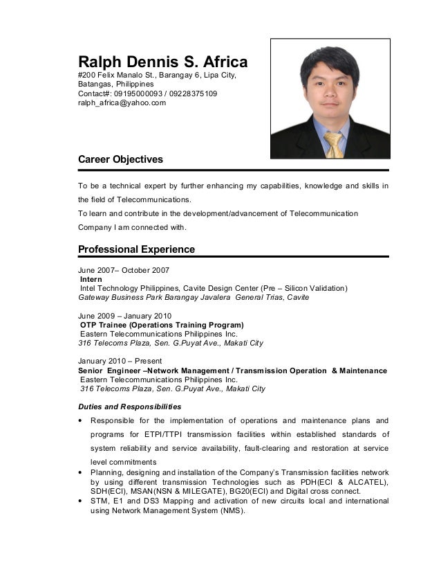 best resume format 2015 philippines senior engineer network management transmission operation best resume format 2015 philippines senior engineer network management transmission operation