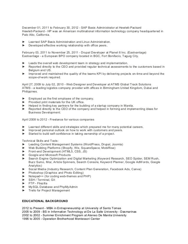 resume for web designer