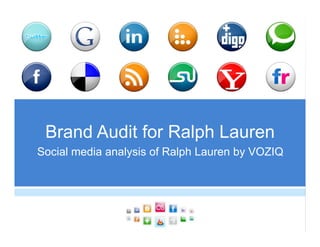 Brand Audit for Ralph Lauren
Social media analysis of Ralph Lauren by VOZIQ
 