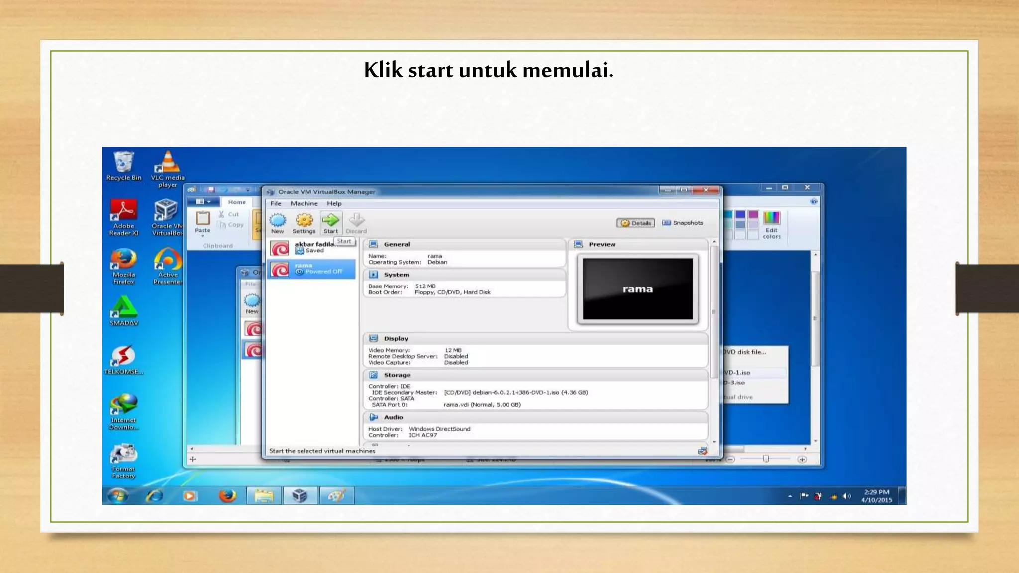 Klik start untuk memulai.
 