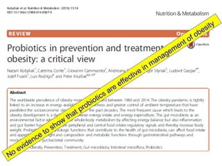 No evidence to show
that probiotics are effective in management of obesity
 