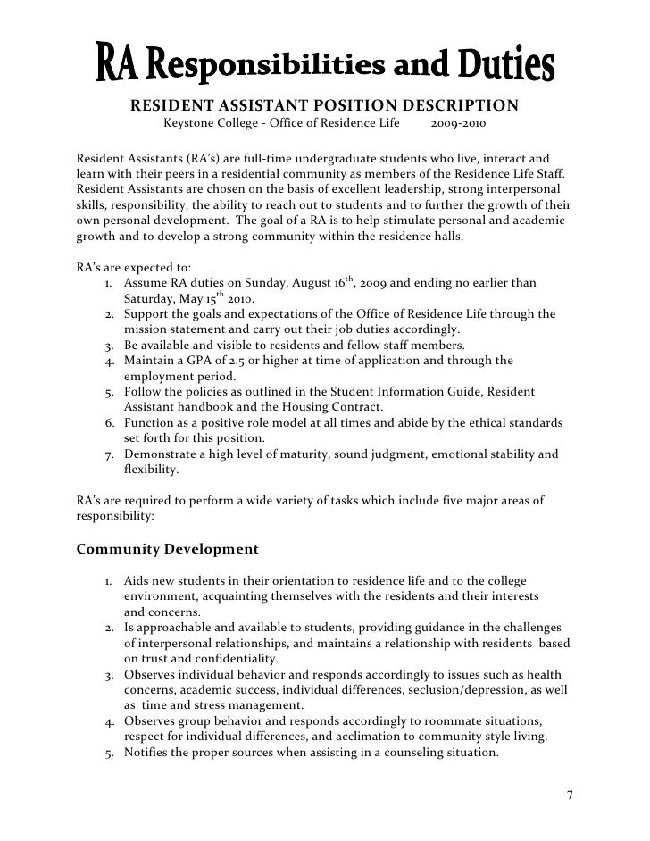 resident assistant resume
