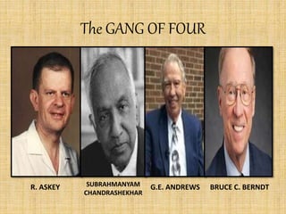 The GANG OF FOUR
R. ASKEY SUBRAHMANYAM
CHANDRASHEKHAR
G.E. ANDREWS BRUCE C. BERNDT
 