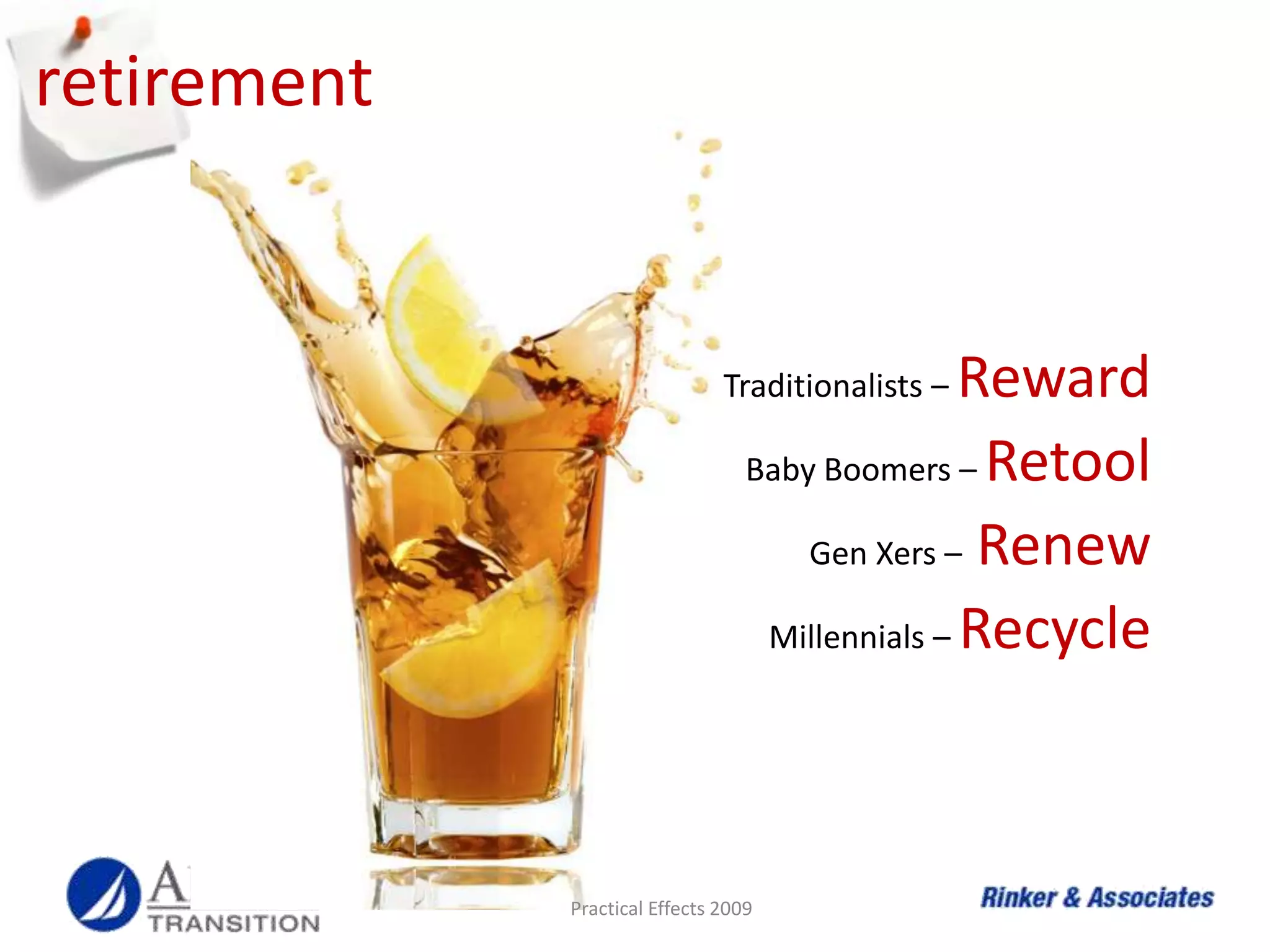 Relaxed dress-codeNow, my fellow Boomers, doesn’t this list sound familiar to our own early aspirations?Actual Panel Discussion – CEO Round Table – CSUS Alumni Center| April 2009Practical Effects 2009