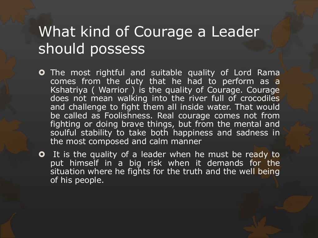 What are the three noble qualities of rama give illustrations from the story image