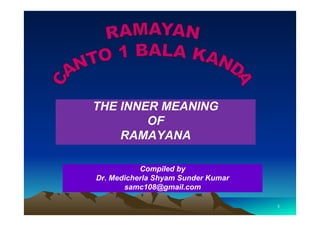 Compiled by
Dr. Medicherla Shyam Sunder Kumar
samc108@gmail.com
THE INNER MEANING
OF
RAMAYANA
1
 