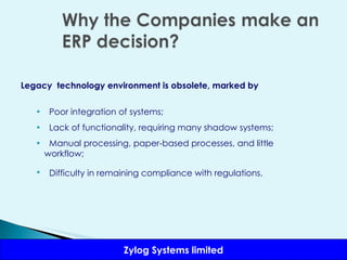 Legacy  technology environment is obsolete, marked by  Poor integration of systems;  Lack of functionality, requiring many shadow systems;  Manual processing, paper-based processes, and little  workflow;  Difficulty in remaining compliance with regulations.   