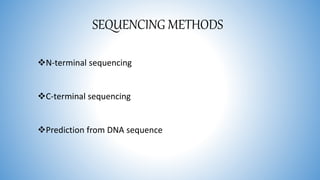SEQUENCING METHODS
N-terminal sequencing
C-terminal sequencing
Prediction from DNA sequence
 