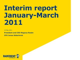 Interim report
January-March
2011
10 May 2011

President and CEO Magnus Rosén
CFO Jonas Söderkvist
 