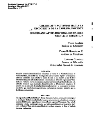 Revista de Pedagogía Vol. XVllI N" 49
Escuela de EducaciÓD UCV
Eoero-Mano 1997
=-CREENCIAS Y ACTITUDES HACIA LA
ESCOGENCIA...